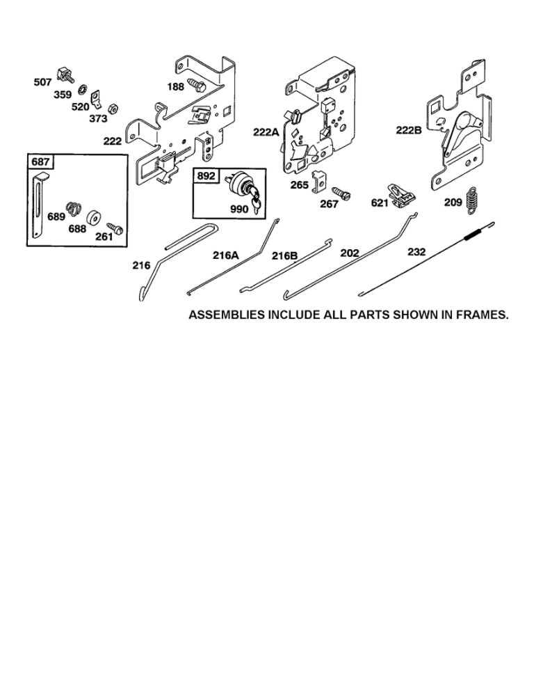 Control Bracket Diagram and Parts List for 28B700-28B799 0001-0008-0009 Briggs and Stratton Engine